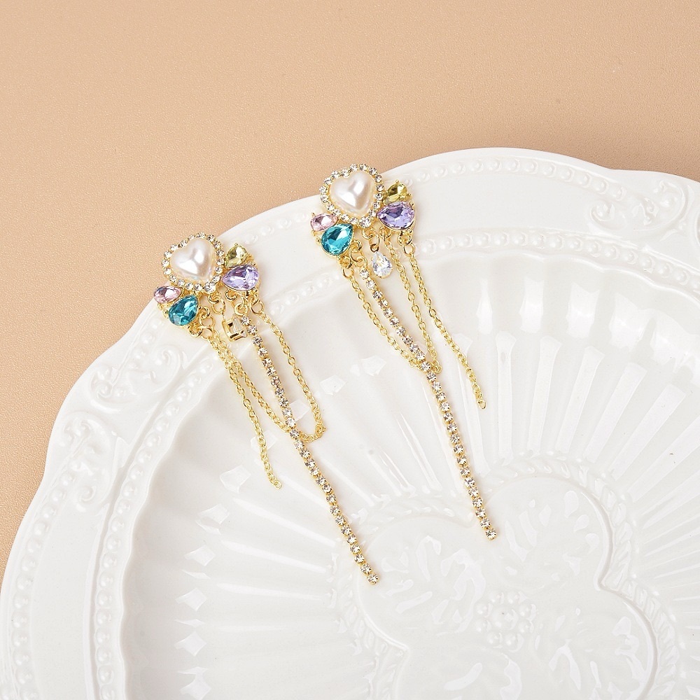 Heart Shape Colorful Tassel Drop Earrings NWT